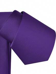1pc Men's Fashion Light Blue Solid Thin Striped Necktie, Versatile - Purple - View 2