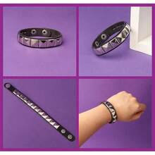 9/4/3/1 Pcs Punk Rivet Leather Bracelet Set - Handmade Rivet PU Leather Bracelet, 80s Emo Style PU Leather Bracelet, Unisex, Rivet PU Bracelet, Suitable For Party And Gifts - Black - View 6