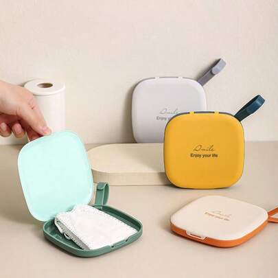 1 件便携式方形口罩收纳盒，防尘防潮口罩盒带翻盖，塑料临时口罩架，防止二次污染