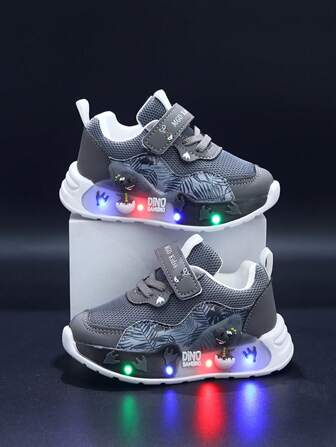 MGO Kidss MGO Kids 2025春秋新款恐龙发光鞋透气防滑运动鞋男童网面轻便休闲鞋适合1-6岁幼儿