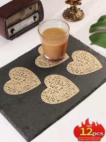 4-6 piezas Posavasos de PVC con forma de corazón para San Valentín, impermeable, fácil de limpiar, antideslizante, resistente al calor, elegantes manteles individuales, manteles de vinilo, decoración de mesa de comedor, almohadillas para mesa de cocina, decoración de bodas festiva