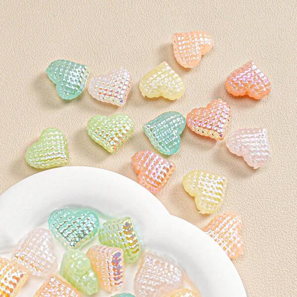 10pcs 15.5mm*18mm Diameter ABS Material High Quality Mermaid Scale Heart Shaped Beads, Hole Through, For Bracelets, Necklaces, Earrings, DIY Jewelry Making, Holiday Crafts