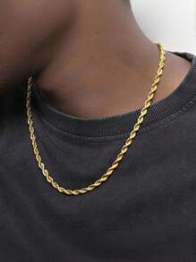 MONALLY 18K 镀金嘻哈时髦长链项链 1 件男孩项链不锈钢首饰最佳朋友礼物日常装饰西式风格（链节数量随机）