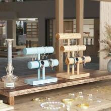 Bracelet Holder Display Bracelet Organizer, Wooden Bracelet Stand For Selling, T - Bar Bangle Storage Rack Wood Watch Display Tower For Business - 2 Tier, Aqua