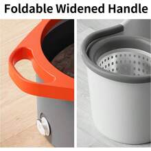 Spin Mop And Bucket Set With Separate Dirty And Clean Water, 360 Self Cleaning Mop And Bucket System With Widened Foldable Handle, 2 Replaceable Mop Pads, Square Mops For Floor Tile Marble Wall Cleaning - 灰色和橙色+2個墊子 - 查看 9