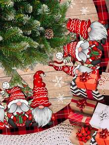 1 pieza Falda para árbol de Navidad, disponible en diámetros de 60/90cm, con diseño de grano de madera, cuadros rojos y negros, elemento de gnomo rojo vintage, decoración de árbol de Navidad, decoración navideña para el hogar, Feliz Navidad