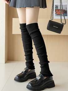 1 Pair Women's Loose Comfortable Knitted Elephant Pattern Over-The-Knee Leg Warmers, Collegiate Style, Long Length For Daily Outfit Matching, Warm And Cozy |Women's Leg Warmers – Ribbed Knit Boot Cuffs For Fall Winter, Dance, Yoga & 80s Party, Cozy - Black - View 7