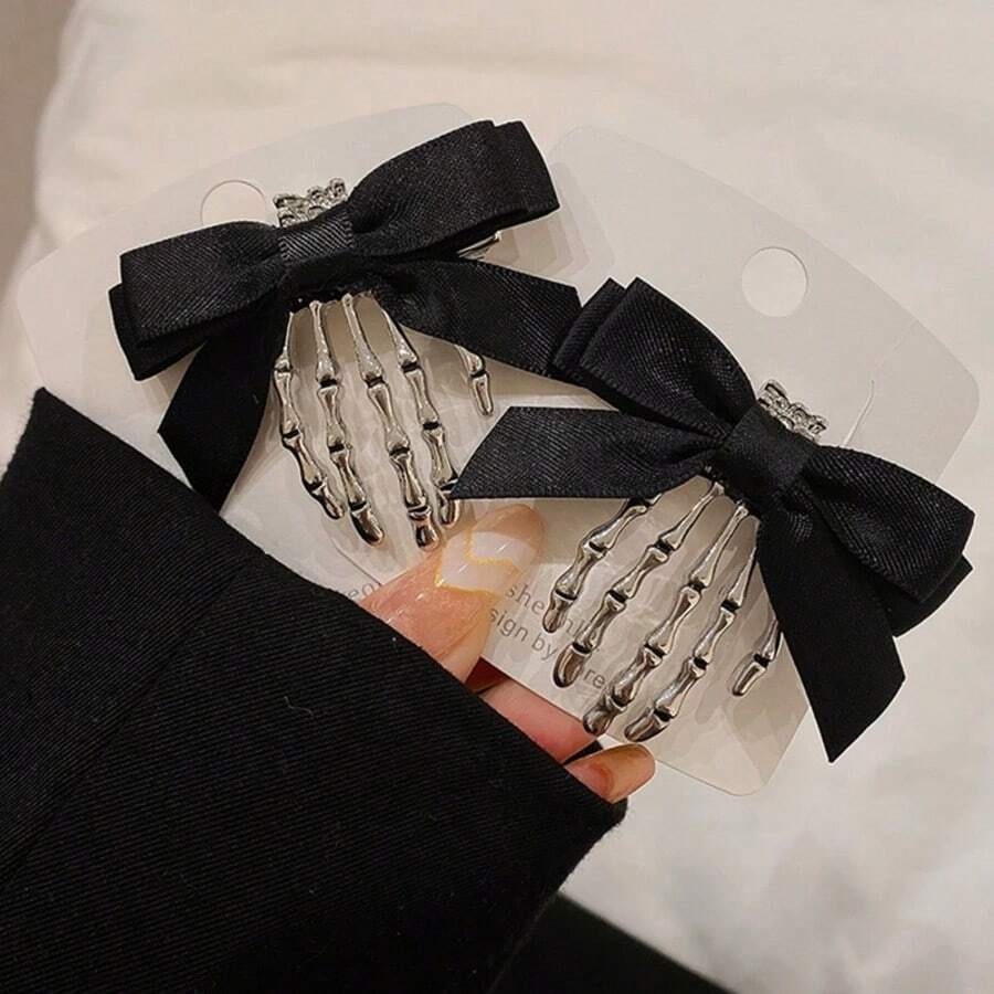 1pc Unique Bow Skull Claw Hair Clip Headpiece, Retro Duck Clip Hairpin For Halloween