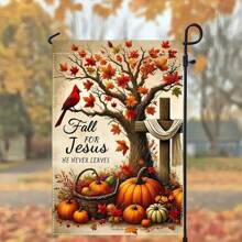 1 件“爱耶稣”花园旗帜 - 双面耐用涤纶材质，秋收主题，红衣主教、南瓜和十字架设计，12x18 英寸，感恩节和基督教户外装饰，适用于庭院装饰，不含杆 - 彩色 - 查看 4