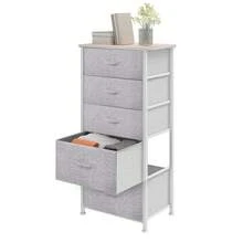 BALCONERA Light Grey Narrow Fabric Chest Of Drawers With 5 Drawers – Modern Storage Cabinet For Bedroom, Living Room & Hallway - 淺灰色 - 查看 3