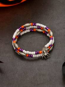 1pc Halloween Spider Beaded Bracelet, Multi-Layer Wrapped Bracelet Fashion Accessory For Halloween Party