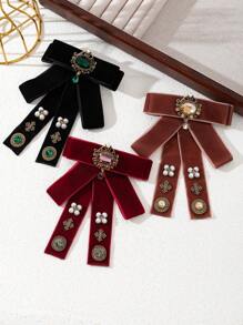 1pc Elegant Vintage Brooch With Velvet Ribbon, Satin Ribbon, Rhinestone Butterfly Ornament, Luxurious Jewelry Brooch, Suitable As Accessory Or Gift For Daily Wear