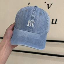1pc Men's New Washed Denim NYC Embroidery Baseball Cap, Outdoor Sports Sun Protection