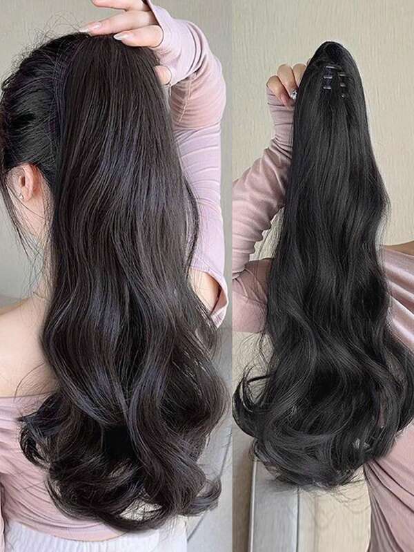 Perruque postiche à queue de cheval bouclée moyenne pour cheveux longs naturels volumineux