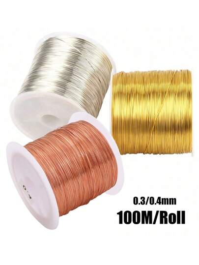 100m Roll Of Gold & Silver Metallic Wire, For Bracelet, Necklace DIY, Non-Fading Beading Thread, Jewelry Cord, Handmade Crafts