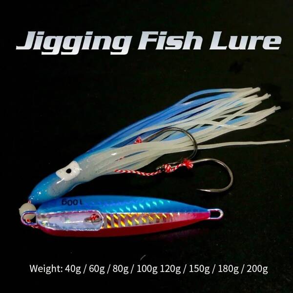Topline Tackle 1 pieza Señuelo de pesca de metal que se hunde lentamente de 40g, anzuelo luminoso de calamar para pesca en agua salada, adecuado para marlin, pargo, mero