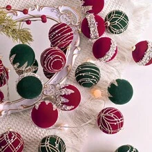 12pcs 6cm Flocked Rhinestone Christmas Balls, Multicolor Delicate Rhinestone Flocked Christmas Tree Ornaments, Suitable For Christmas Holiday Decoration - Multicolor - View 2