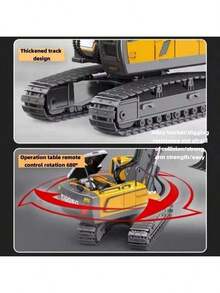 儿童遥控车玩具男孩遥控建筑挖掘机自卸车推土机电动车儿童玩具圣诞礼物 - 黃色 - 查看 6