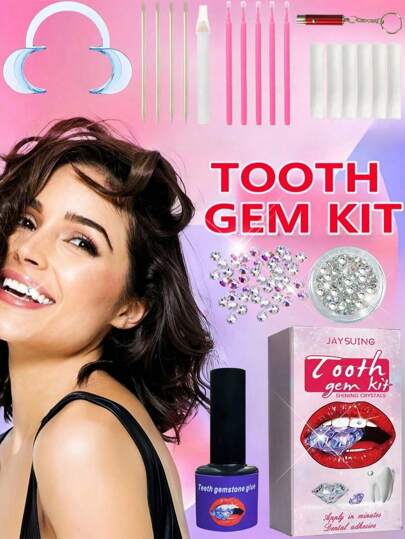 155 piezas de Kit de joyas con rhinestones autoperforantes para dientes, decoración de gemas para dientes de moda unisex, incluye todas las herramientas, accesorios con brillo para dientes para Halloween, gótico, hip hop, estilo Y2K