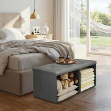 Storage Bench, Multifunctional Large Storage Footstool 76 * 38 * 38 Cm, Storage Box, Footstool, Shoe Rack, Supports Up To 200 Kg - Grey - View 7