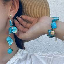 Resort Style Summer Starfish Shell Pendant Necklace Bracelet For Women - 01 耳環 金色+白色 3353 - 查看 2