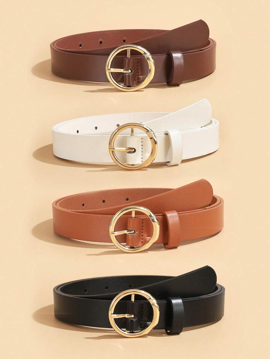 4 chiếc thắt lưng PU đa năng thời trang màu vàng có khóa tròn nổi dành cho nữ, thích hợp sử dụng hàng ngày - Nhiều màu - Xem 1