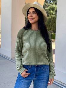 EMERY ROSE 对比色蕾丝插肩袖运动衫 - 綠色 - 查看 1