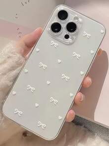 1个独特白色爱心蝴蝶结图案透明防震TPU手机壳,兼容 16、15、14、13、12、11 Pro Max、S24/23/22/21 Ultra、A55/54/53/52/51,防水防摔防刮,国际版,非国内版 - 彩色 - 查看 3