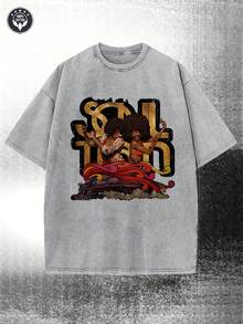 Washed, Soul Train Retro Fan Design - Soul Train Exquisite Letter Pattern T-Shirt, Couple Men's Short Sleeved Printed T-Shirt, Round Neck High Street Pure Cotton Short Sleeved T-Shirt, Fashionable And T-Shirt, Holiday Gift - 深灰色 - 查看 1