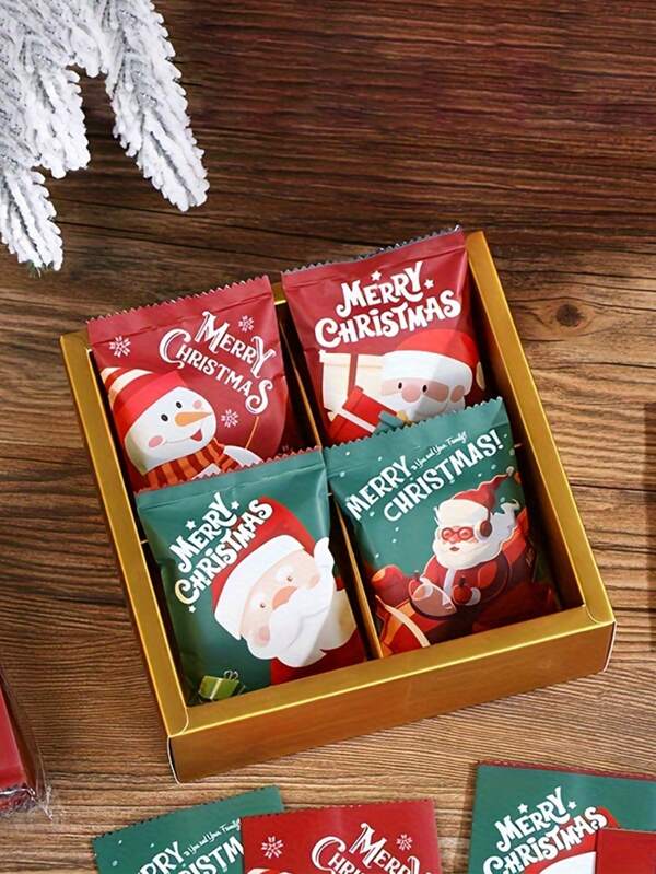 100pcs Festive Christmas Cookie & Candy Bags With Self-Adhesive Closure - Colorful Holiday Treat Packaging Featuring Santa, Snowmen, And Reindeer Designs For Xmas Party Favors, Candy Christmas Decorations Christmas Christmas Decorations Christmas Pajamas Christmas Gifts Christmas Decor