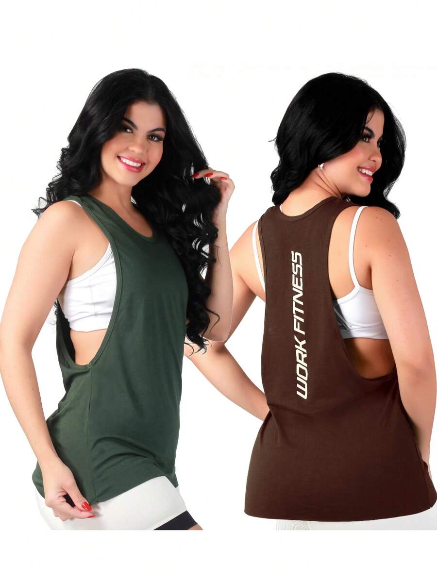 Work Fitness Kit 2 Women's Long Sleeve Tank Top Gym - 綠色和棕色 - 查看 1