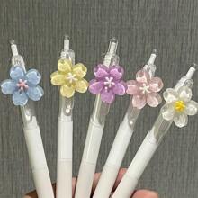 5/2/1pcs, 0.5mm Black Ink Refill Random Cute Floral Quick-Drying Ballpoint Pen, Adorable Flower Push Pen, Suitable For Students And Girls, Back To School Gift For Kids, Friends, Best Friends (Sakura Color Is Random)