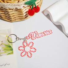 1 pieza Llavero personalizado de acrílico con nombre y flor de colores, recuerdos de fiesta de cumpleaños, regalo personalizado para la niña de las flores, etiqueta de mochila con nombre para niña, dijes de a juego, etiqueta de bolso de acrílico - Llavero de acero + anilla de cadena de 4 eslabones - Ver 23