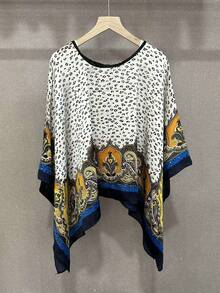 1pc Floral Print Poncho Shawl, Loose & Versatile For Daily Wear - Multicolor - View 9