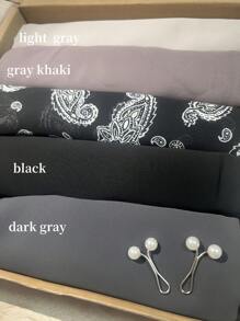 5 pièces/1 set Couleur unie et impression numérique Écharpe plissée en mousseline de soie avec perle Hijab simple mode Châle unicolore pour femmes musulmanes