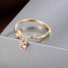 优雅的心形水滴吊坠戒指，镶嵌合成立方氧化锆，铜戒指，独特电镀工艺，是送给朋友和参加派对的理想礼物。 - 彩色 - 查看 10