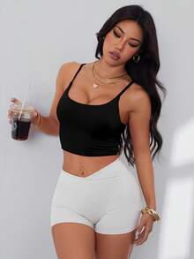 ATTRACO 女士交叉肩带露背运动文胸，时尚露背设计，黑色春季款 - 黑色 - 查看 4