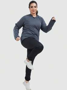 1 Set Traje de sauna talla grande para mujer, conjunto de sudadera y pantalón de sauna para gimnasio, entrenamiento y ejercicio - Gris - Ver 4