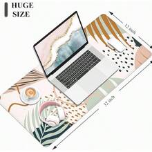 Alfombrilla de escritorio, alfombrilla de mouse, 32 x 12 pulgadas, XXL extendida para juegos, decoración de escritorio, alfombrilla de mouse XL para laptop y teclado. - Hojas bohemias - Ver 4