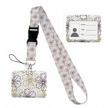 Flower Design Lanyard Business Credit Horizontal Card Holder Neck Strap Keychain Hang Rope ID Badge Holder Lariat Lasso Halloween Accessories Teachers Day Christmas Gift Ideas Bag Charms Car Friend Sister