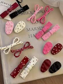16pcs/Set French Style Polka Dot Hair Clips, Bow And Oval Shaped, Add Charming Elegance To Hairstyles - Suitable For Girls And Women, Random Styles, Fit For Campus, Party Or Daily Looks Needing Cute Pink Vibes. Wear These Adorable Hair Accessories To Let Your Girlish Charm Shine., Claw Clips, Hair Claws, Hair Slide, Hair Barrettes, Fall Fashion, Bows, Valentines Accessories - Multicolor - View 6