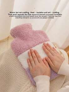 1pc Contrast Color Simple Hot Water Bottle, 1500ml Large Capacity Long-Lasting Warm, Comfortable Plush, Safe, Portable Heating Pad Suitable For Home, Sleep, Gift, Outdoor, Office, Study, Menstrual Cramps Relief, Autumn/Winter