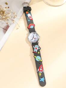 1pc Children's Astronaut & Flying Saucer Pattern Quartz Watch, Suitable For Daily Use Or As A Gift For Kids - Black - View 4