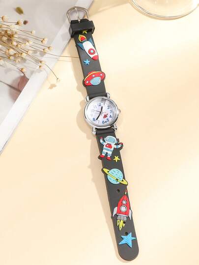 1pc Children's Astronaut & Flying Saucer Pattern Quartz Watch, Suitable For Daily Use Or As A Gift For Kids