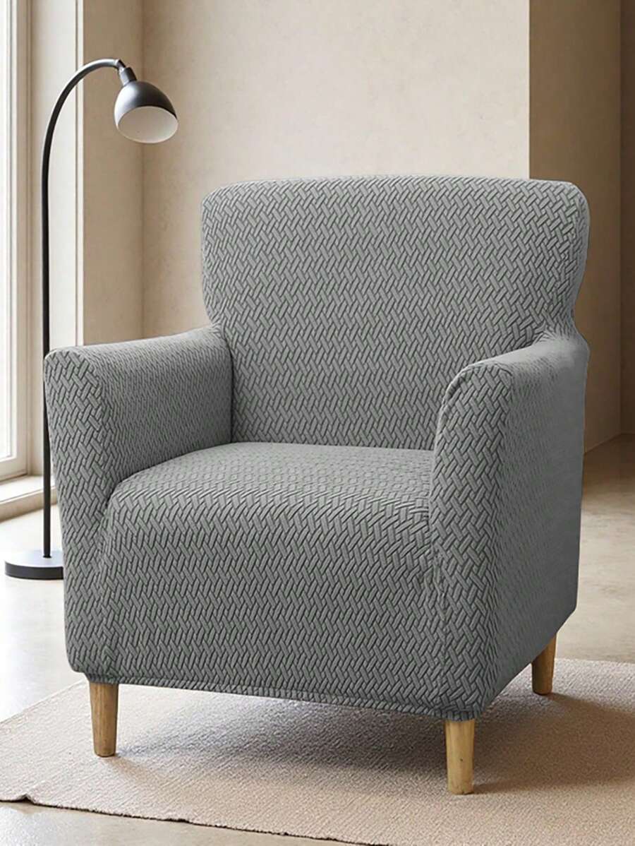 1 pieza, Funda elástica en forma de T con diseño abstracto de cuadrícula, Funda para sofá individual pequeño, Artículos para el hogar, Funda para sofá para todo el año, Juego completo, Funda para sofá, Funda antipolvo, Adecuada para dormitorios y estudios, Perfecta para uso en Navidad