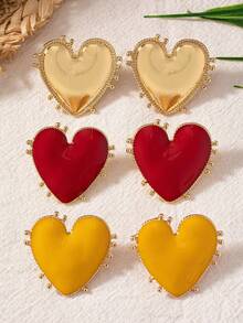 1 Pair Enamel Glazed Heart Shaped Metal Framed Earrings, Fashionable & Elegant, Suitable For Parties, Banquets And Daily Wear - Heart - View 2