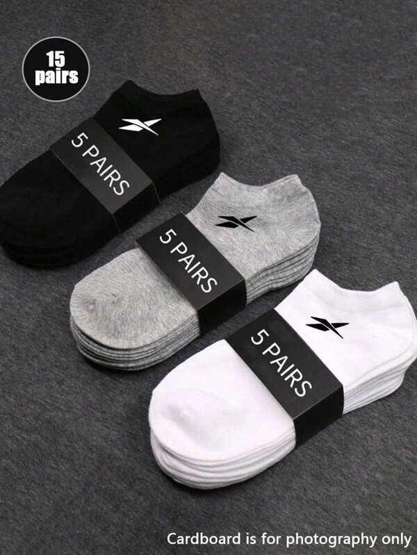 1/6/10/15 Pairs Men's Simple Comfortable Breathable Boat Socks, Classic Solid Black/White/Gray Short Socks, Suitable For All Seasons Daily Wear