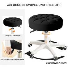 Small Round Rolling Desk Chair Armless Comfy Vanity Computer Chair Without Backrest PU Leather Height Adjustable Swivel Work Spa Stool - Black - View 3