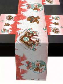 1/5/7/60pcs Pink Series Christmas Placemat/Table Runner Set, Gingerbread Man, Wish Bottle, House Pattern Table Runner, Winter Kitchen Table Decoration, Suitable For Family Gatherings, Holiday Gatherings, Kitchen Dining Rooms, Table Decoration.