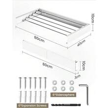 Wall Mounted Clothes Airer Retractable Foldaway Laundry Clothes Drying Rack 30kg Capacity With 5 Rods For Indoor Outdoor Saving Space - 80 cm x 40 cm x 10cm - View 3